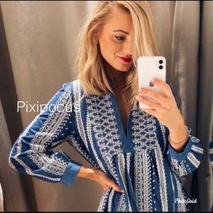 Zara embroidered V-neck dress.